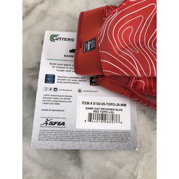 Cutters Game Day Football Gloves Sticky Grip Red Adult Large/ X-Large New w/ Tag - Picture 5 of 5